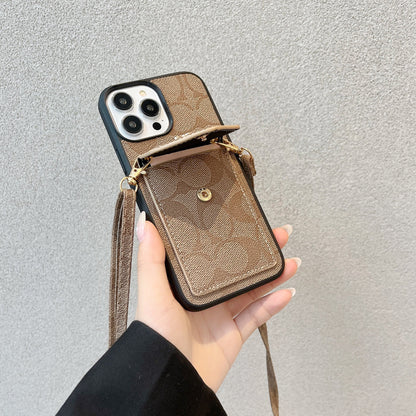 Klassische iPhone-Hülle mit Kartenhalter und Riemen Hellbraun -SJ240513