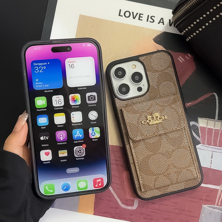 Étui classique pour iPhone avec porte-cartes, portefeuille marron clair -SZK240425