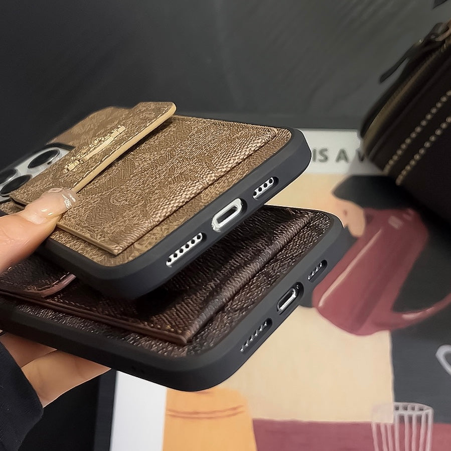 Étui classique pour iPhone avec porte-cartes, portefeuille marron clair -SZK240425