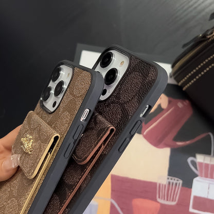 Étui classique pour iPhone avec porte-cartes, portefeuille marron clair -SZK240425