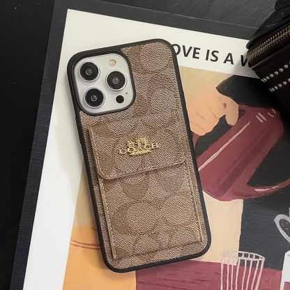 Étui classique pour iPhone avec porte-cartes, portefeuille marron clair -SZK240425