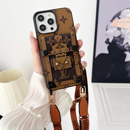 ラグジュアリーブラウンクロスボディチェーンiPhoneケース