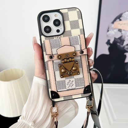 Capa luxuosa para iPhone com corrente crossbody preta e branca