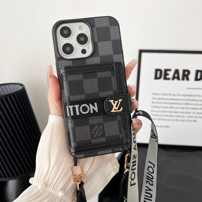 Ασπρόμαυρη θήκη για iPhone με αλυσίδα για κάρτες πολυτελείας