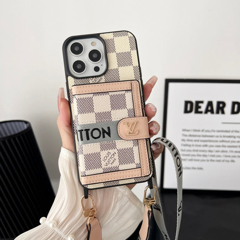 Ασπρόμαυρη θήκη για iPhone με αλυσίδα για κάρτες πολυτελείας