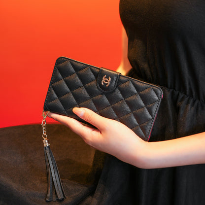 Luxury Quilted Leather Flip Wallet Phone Case With Tassel