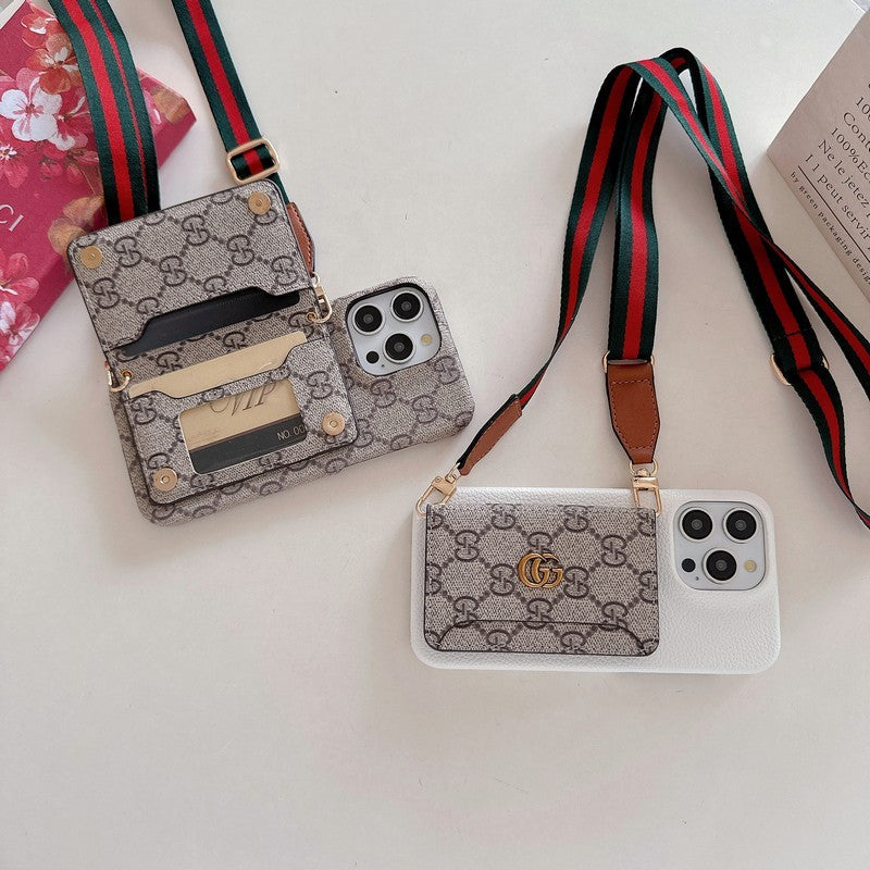 Funda de iPhone clásica con bolso cruzado para tarjetas premium
