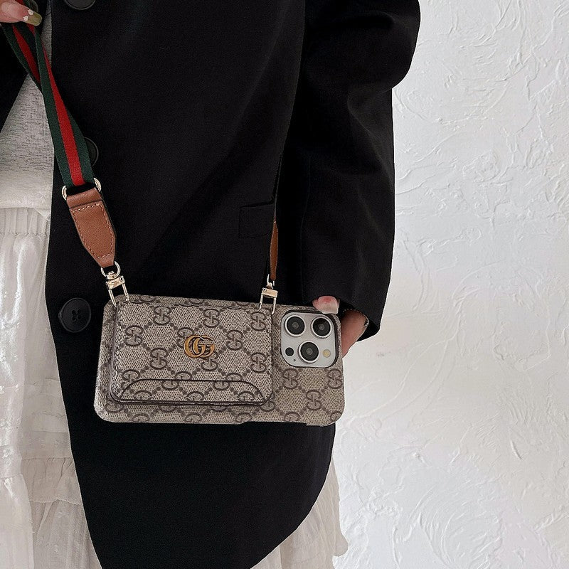 Funda de iPhone clásica con bolso cruzado para tarjetas premium
