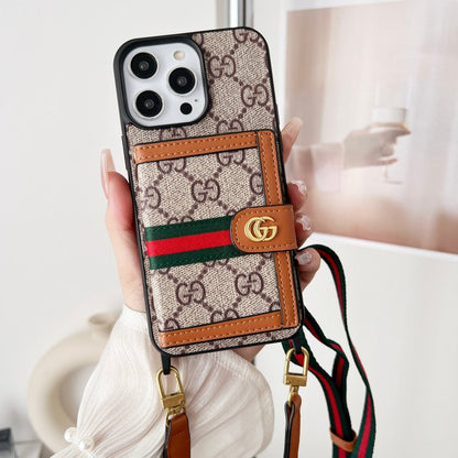 Klasyczne etui na iPhone'a z łańcuszkiem na karty Premium