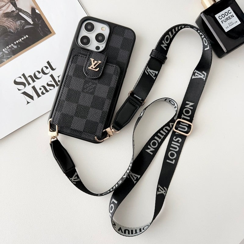 Lyxigt svart och vitt Crossbody Card Bag iPhone-fodral