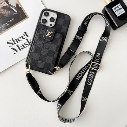 Lyxigt svart och vitt Crossbody Card Bag iPhone-fodral