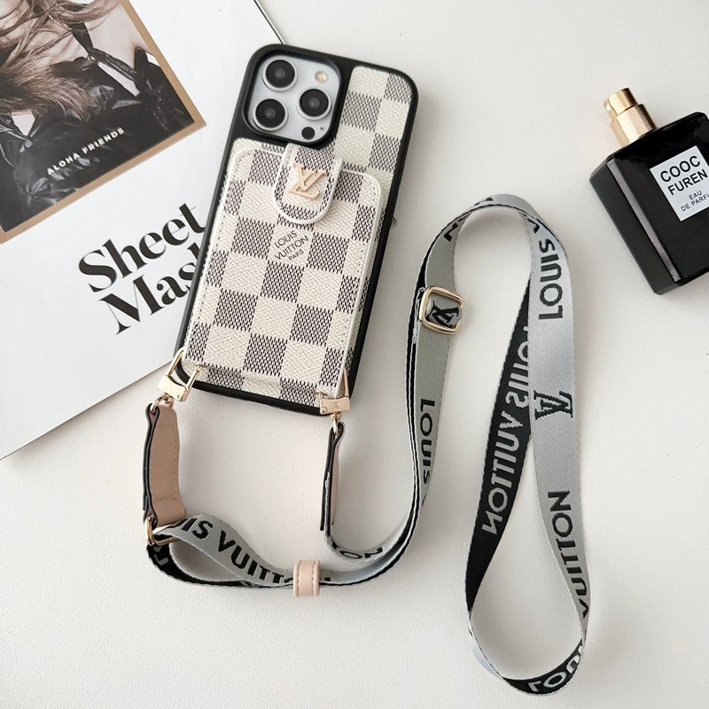 Lyxigt svart och vitt Crossbody Card Bag iPhone-fodral