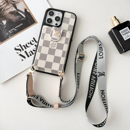 Lyxigt svart och vitt Crossbody Card Bag iPhone-fodral