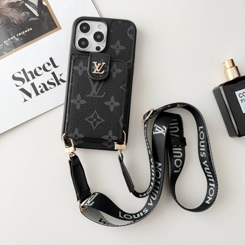 Lyxigt svart och vitt Crossbody Card Bag iPhone-fodral