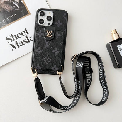 Lyxigt svart och vitt Crossbody Card Bag iPhone-fodral