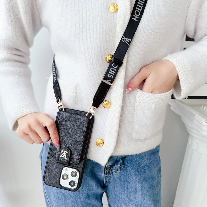 Lyxigt svart och vitt Crossbody Card Bag iPhone-fodral