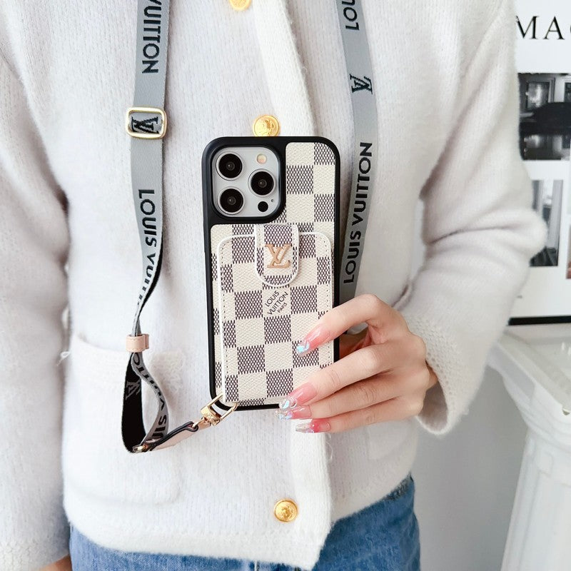 Lyxigt svart och vitt Crossbody Card Bag iPhone-fodral