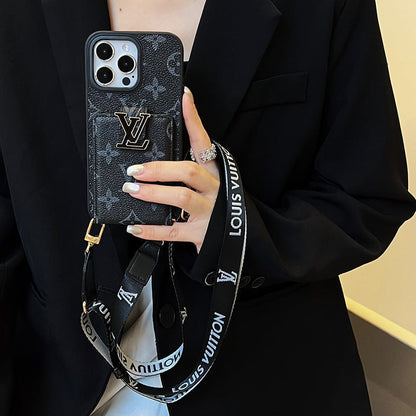 Cás iPhone Dubh Slabhra Mála Cárta Só