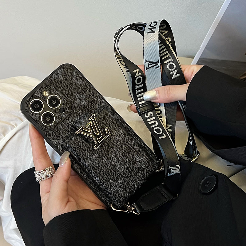 Cás iPhone Dubh Slabhra Mála Cárta Só