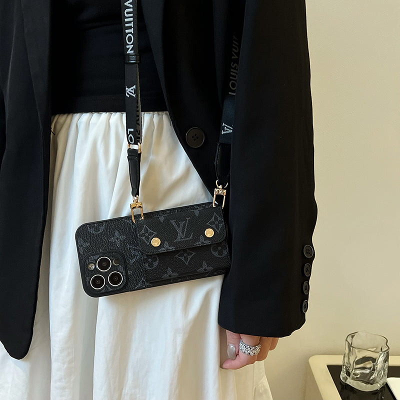 Bolsa de cartão luxuosa com corrente preta para iPhone