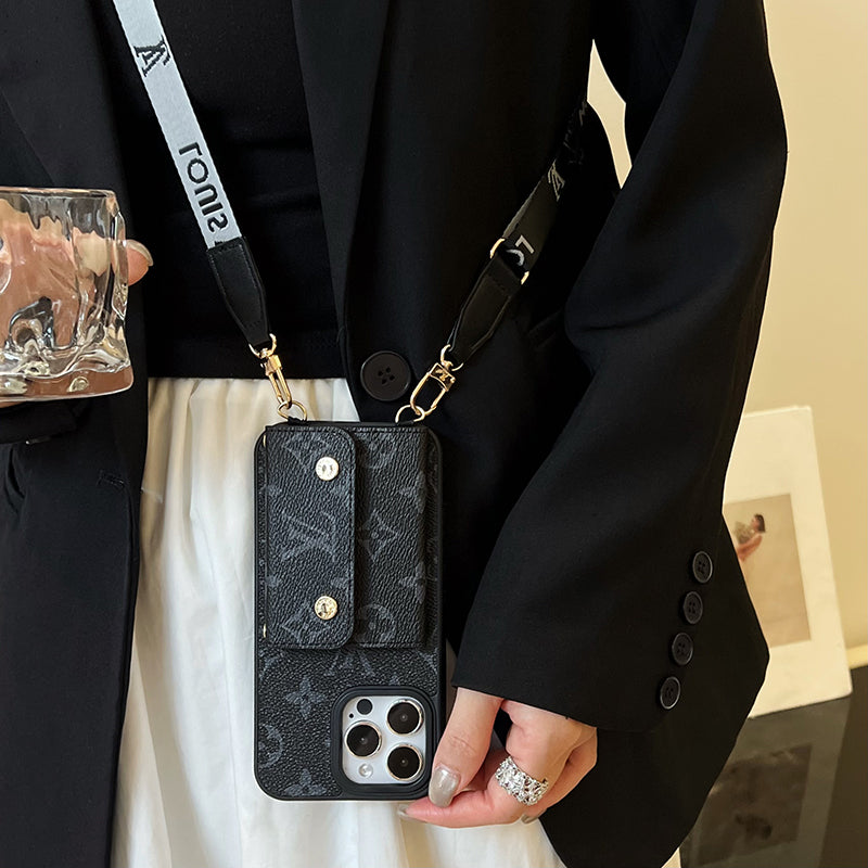 Bolsa de cartão luxuosa com corrente preta para iPhone