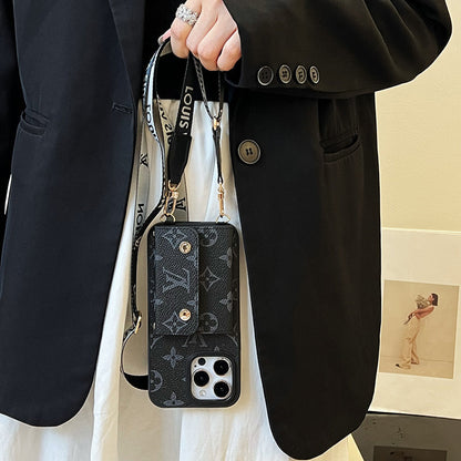 Bolsa de cartão luxuosa com corrente preta para iPhone