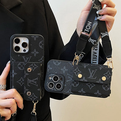 Bolsa de cartão luxuosa com corrente preta para iPhone