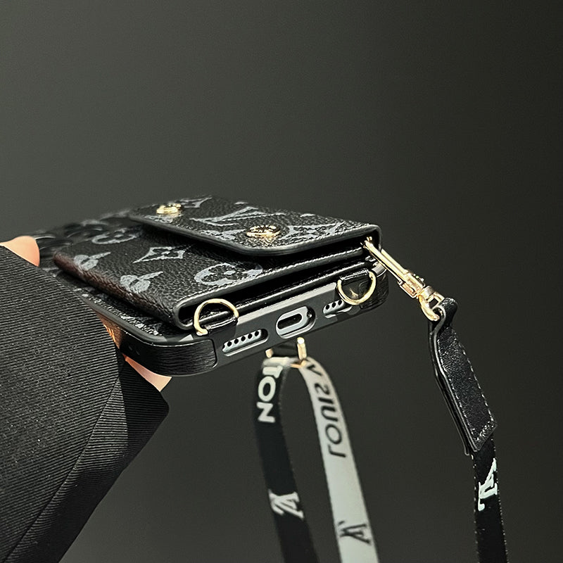 Bolsa de cartão luxuosa com corrente preta para iPhone
