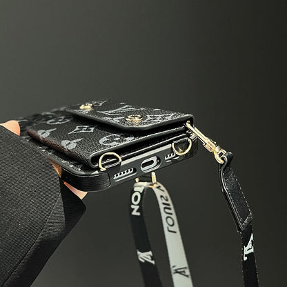Bolsa de cartão luxuosa com corrente preta para iPhone