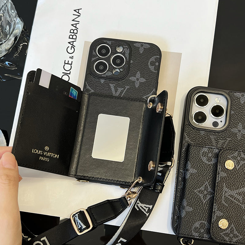 Bolsa de cartão luxuosa com corrente preta para iPhone