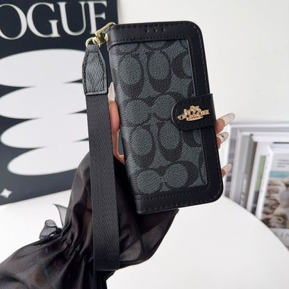 CO Luxury Pattern Wallet iPhone Case with Card Holder and Strap