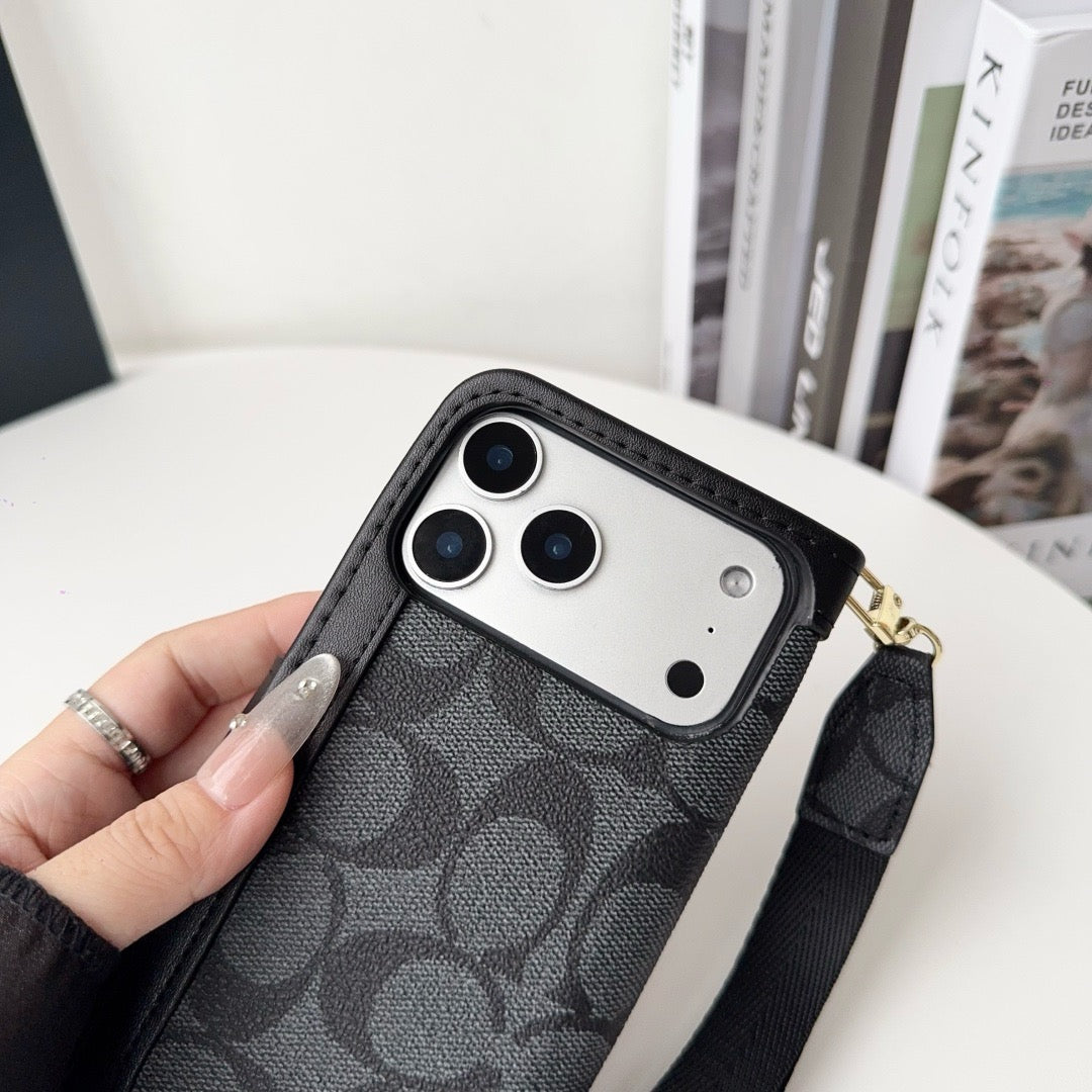 CO Luksusowy portfel ze wzorem Etui na iPhone'a z uchwytem na kartę i paskiem