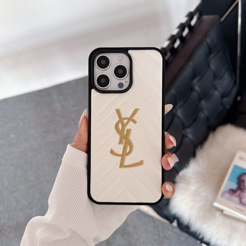 Funda de iPhone de cuero blanco y negro Saint