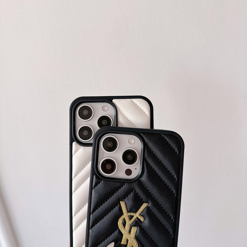 Funda de iPhone de cuero blanco y negro Saint