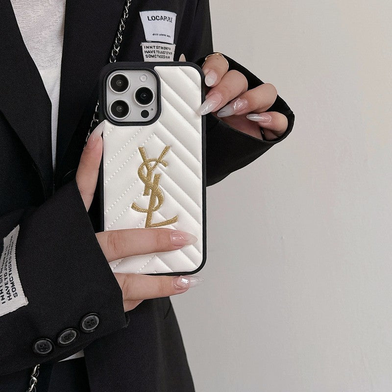 Funda de iPhone de cuero blanco y negro Saint