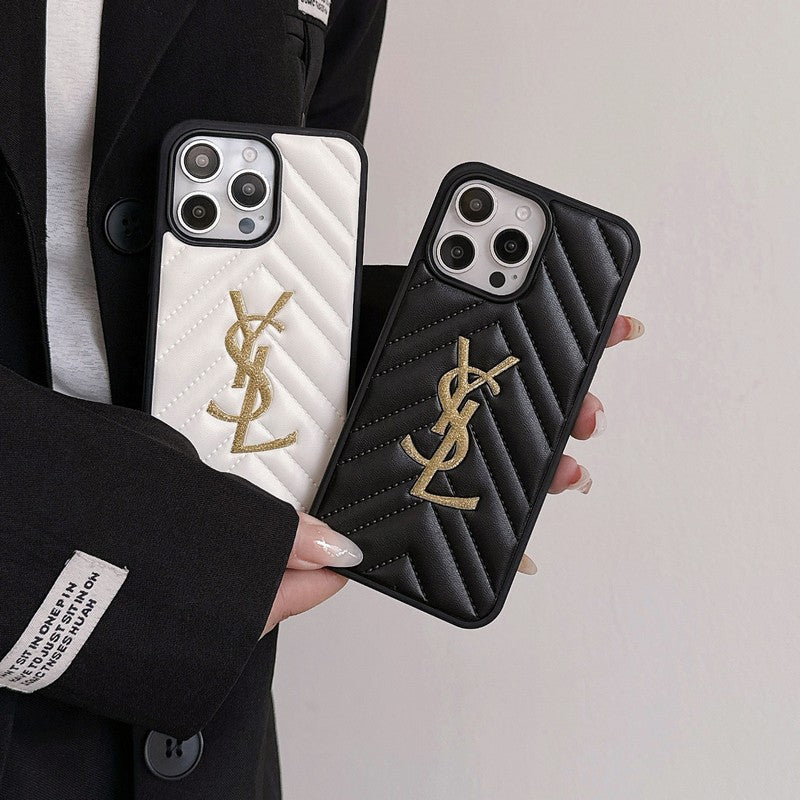 Funda de iPhone de cuero blanco y negro Saint