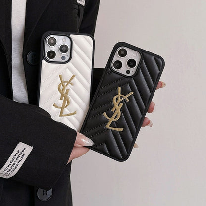 Funda de iPhone de cuero blanco y negro Saint