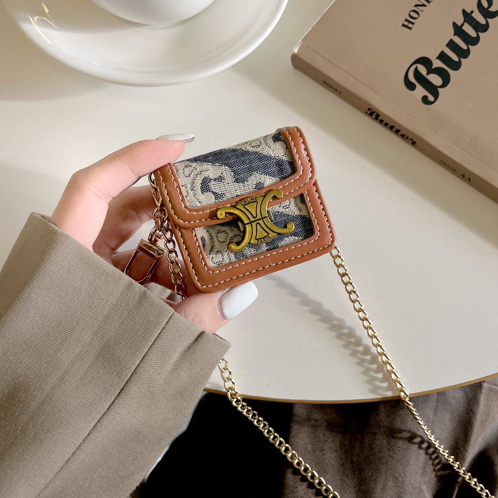 Luxury Leather Keychain AirPods Case with Gold Hardware