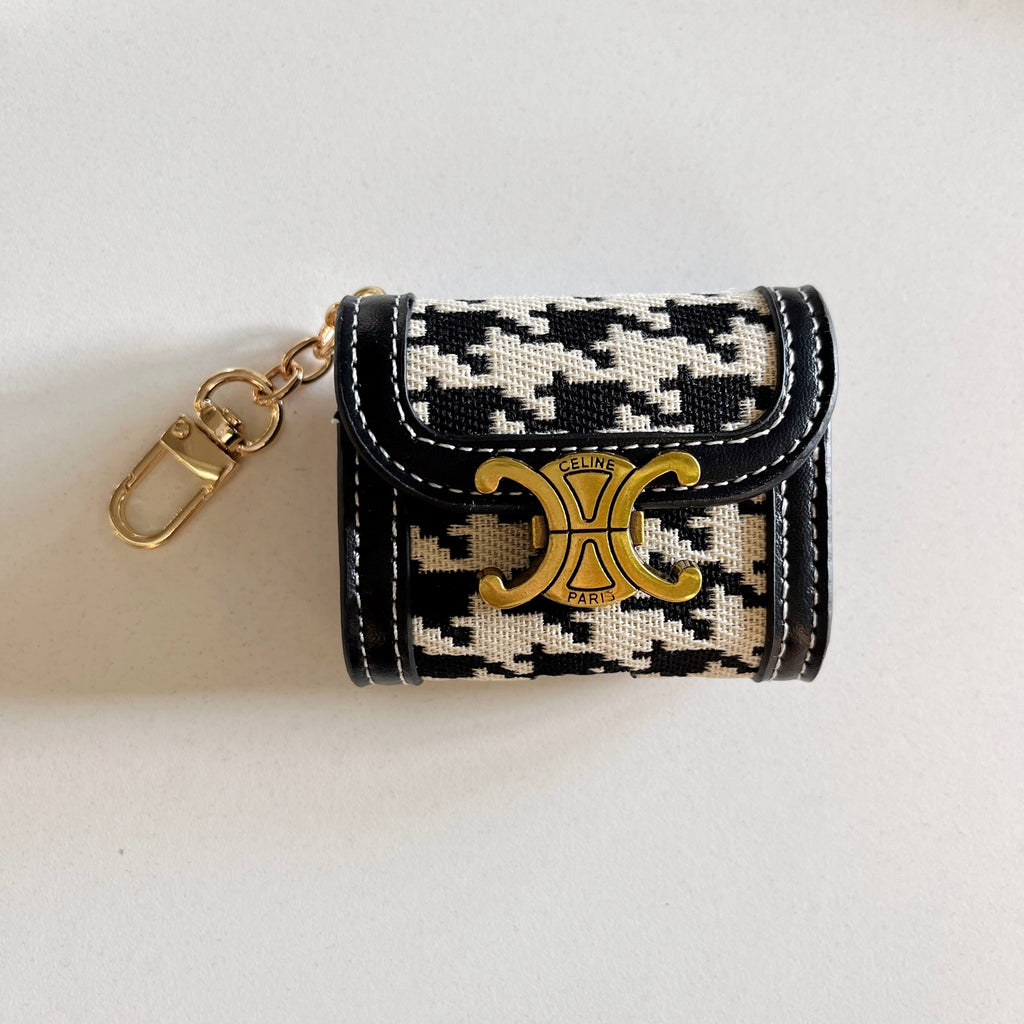 Luxury Leather Keychain AirPods Case with Gold Hardware