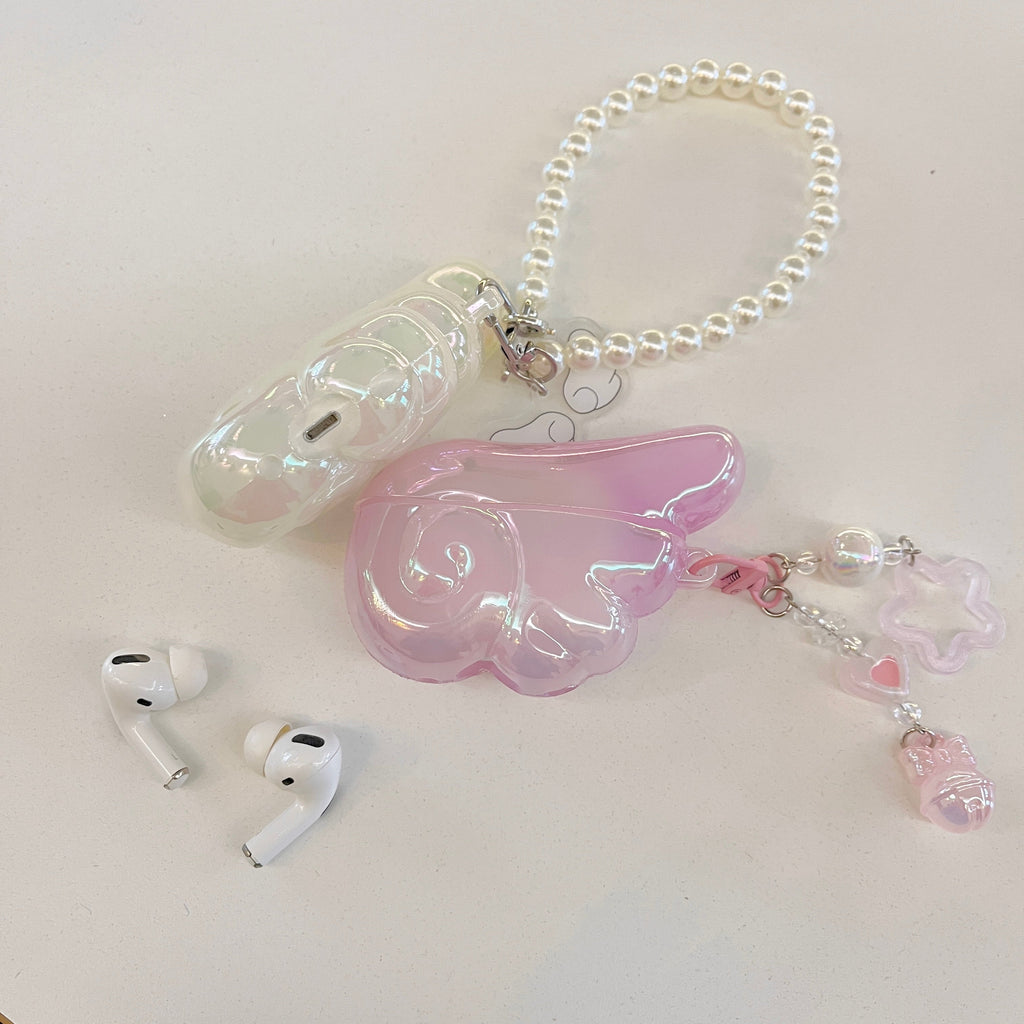 Angel Wing AirPods Case with Pearl & Beaded Charm
