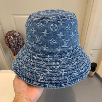 Luxus-Monogramm-Jeans-Sonnenhut mit breiter Krempe | Luxuriöser Designer-Hut mit UV-Schutz