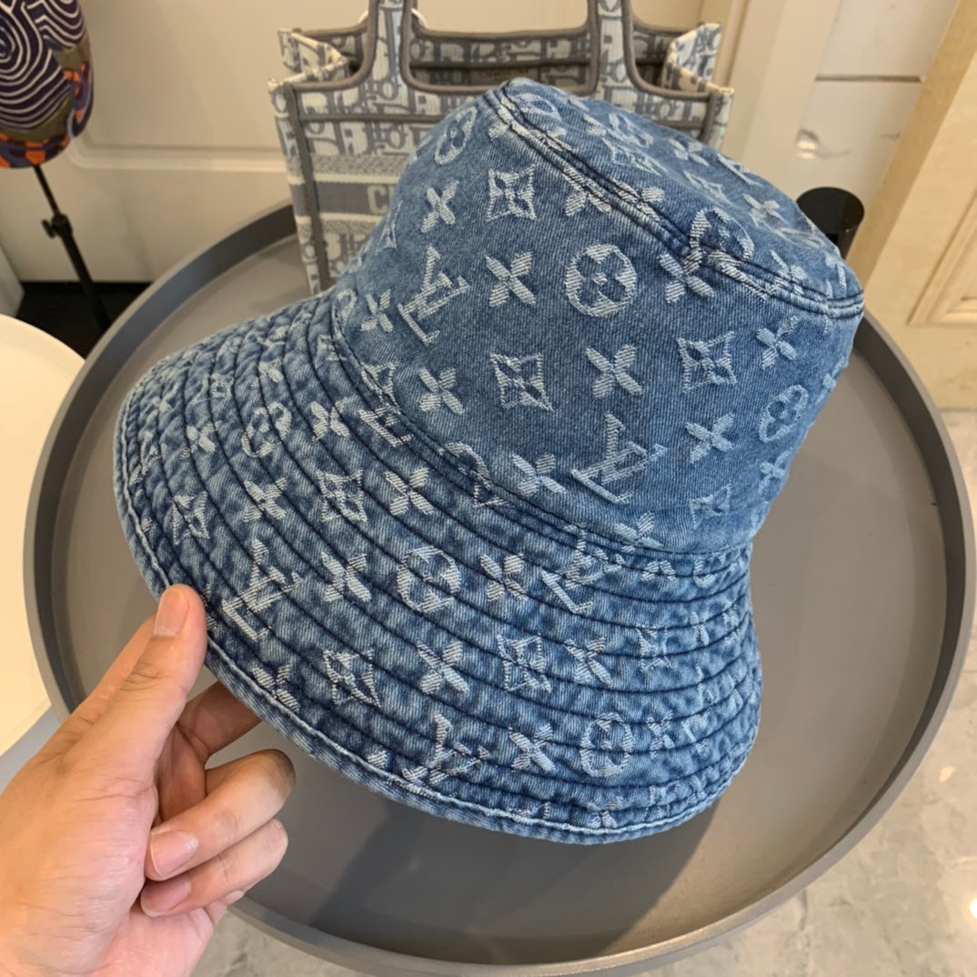 Luxus-Monogramm-Jeans-Sonnenhut mit breiter Krempe | Luxuriöser Designer-Hut mit UV-Schutz