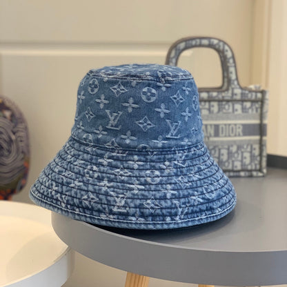 Luxus-Monogramm-Jeans-Sonnenhut mit breiter Krempe | Luxuriöser Designer-Hut mit UV-Schutz