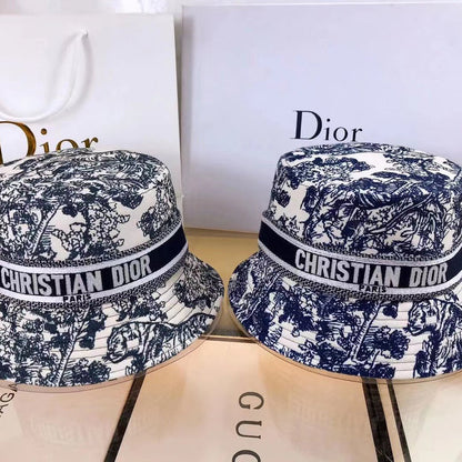 Klasyczny kapelusz typu Bucket Toile de Jouy w stylu vintage | Luksusowy kapelusz projektanta