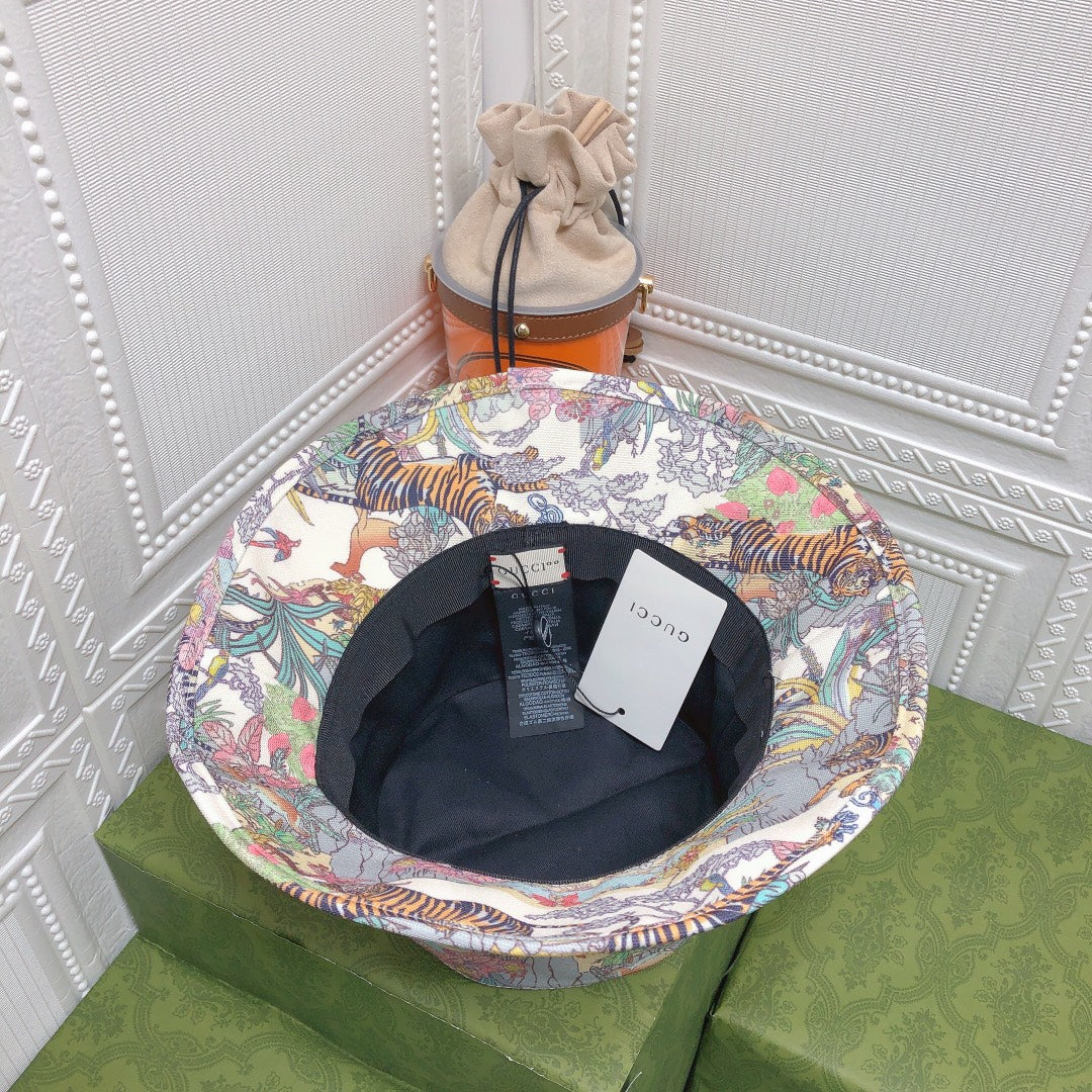 Klassisk blomstret Tiger Bomuld Bucket Hat | Luksus designer botanisk bøttehat