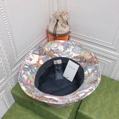 Klassisk blomstret Tiger Bomuld Bucket Hat | Luksus designer botanisk bøttehat