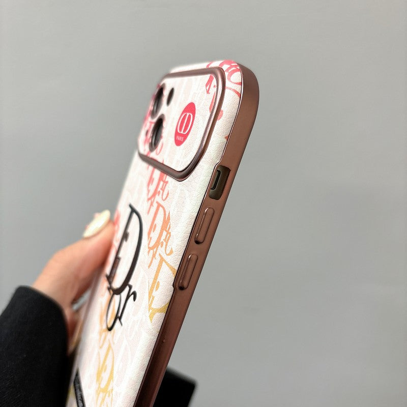 Mode wit en bruin lederen iPhone-hoesje