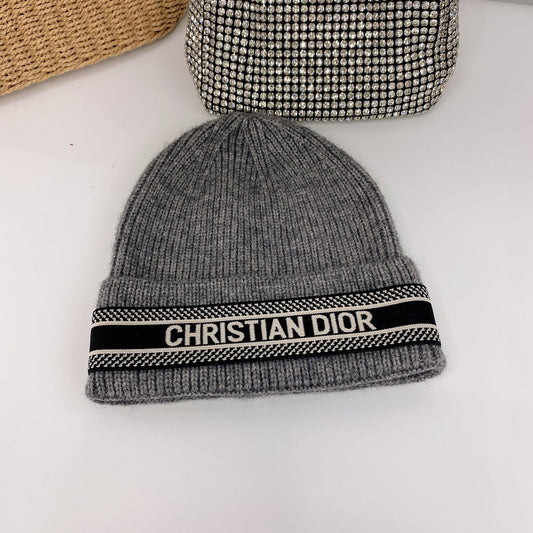 Vintage λοξό μαλλί πλεκτό Beanie | Χειμερινό καπέλο σχεδιαστή πολυτελείας