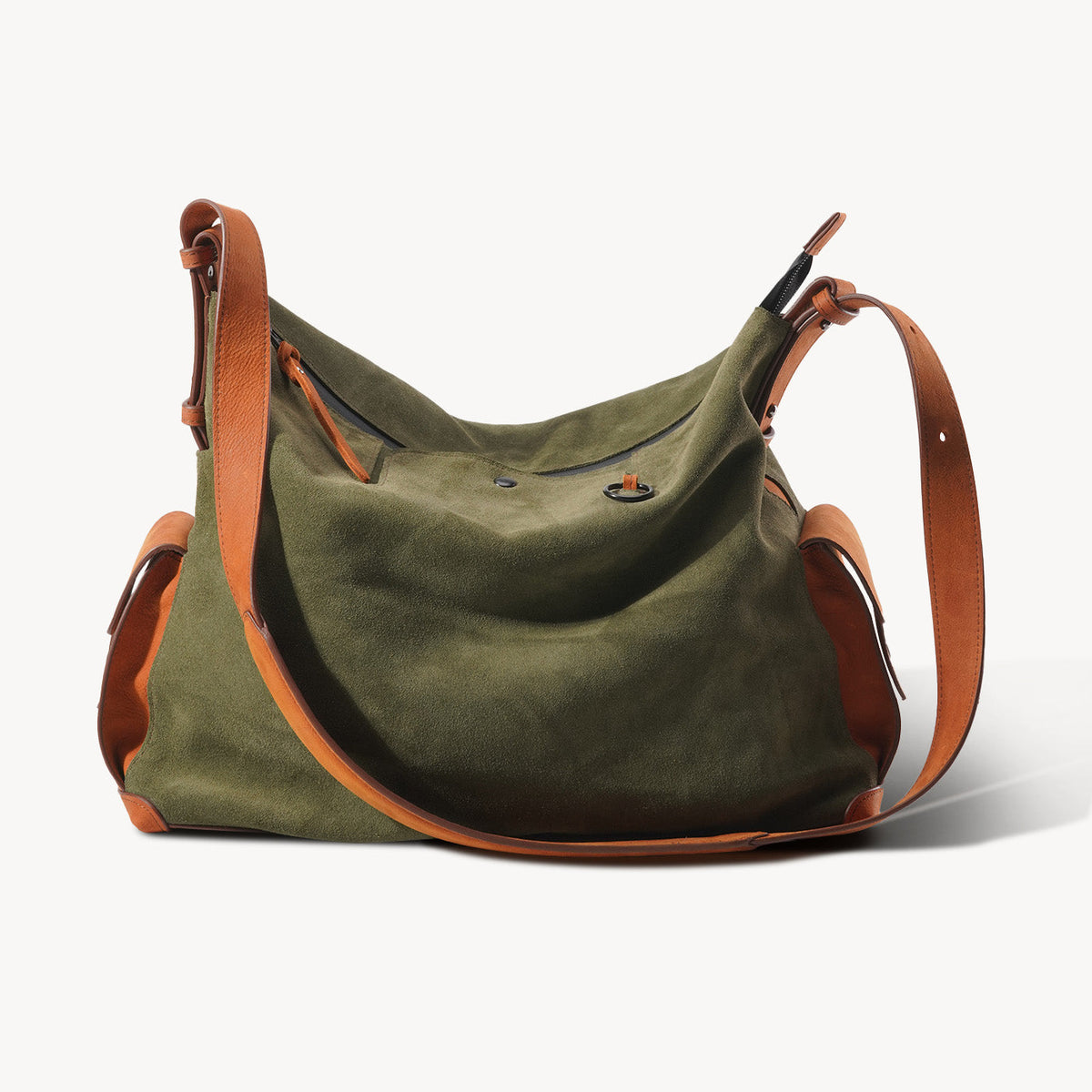 Olive Green Leather Pocket Crossbody Bag